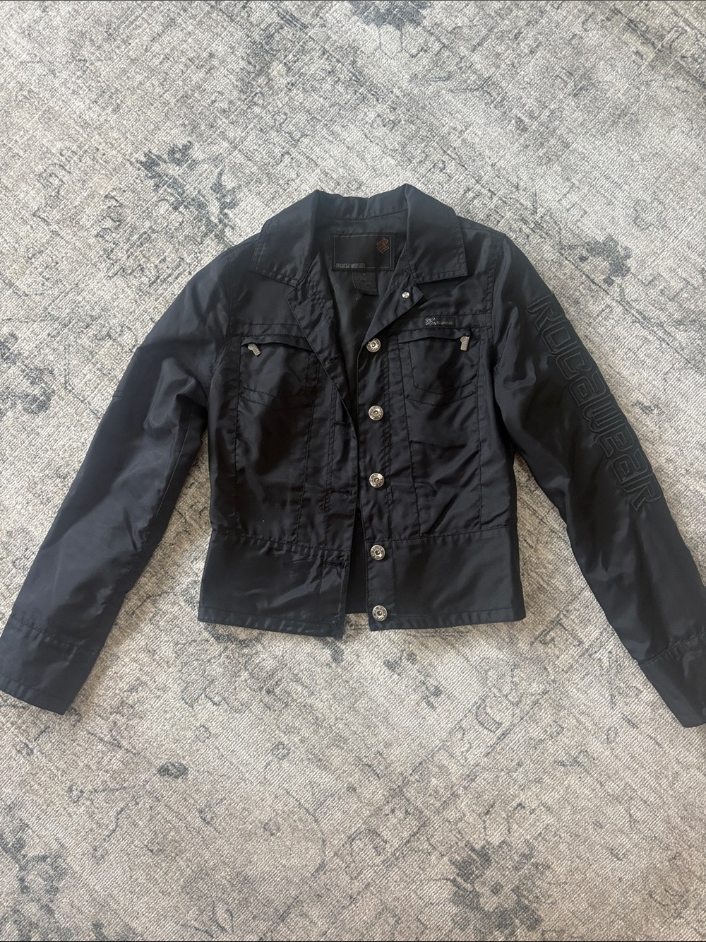 Rocawear Black Sleeve Logo Button-Up Jacket